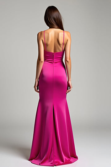 Robe de bal fourreau à bretelles spaghetti fuchsia